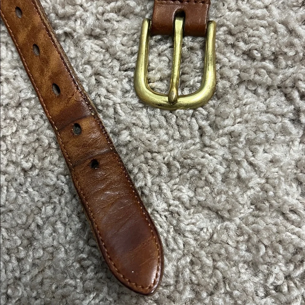 Coach Brown and Cream Leather Belt with Brass Buckle sz 36”